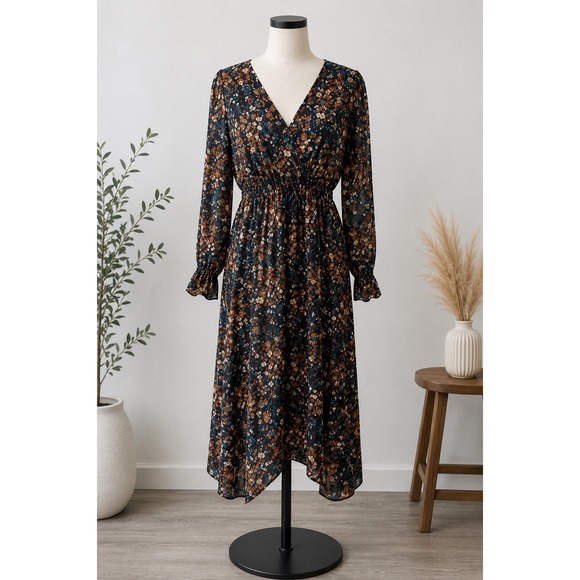 The Unbranded Brand Dresses & Skirts - Boho Floral Midi Dress Women's Large Cottagecore Prairie Fall Dress